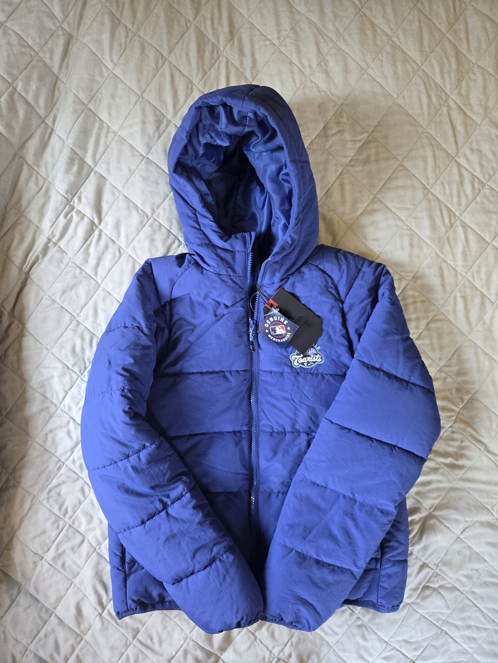 Genuine Merchandise Blue Puffer Jacket with Asheville Tourists Patch